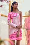 Buy_Pankaj & Nidhi_Pink Neoprene Printed Mediterranean Mosaic Will One Shoulder Dress _at_Aza_Fashions