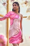 Buy_Pankaj & Nidhi_Pink Neoprene Printed Mediterranean Mosaic Will One Shoulder Dress _Online_at_Aza_Fashions