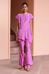 Buy_Rishi and Vibhuti_Pink Crepe Abstract And Floral Round Berry Bliss Top & Pant Co-ord Set _Online_at_Aza_Fashions