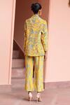 Shop_Rishi and Vibhuti_Yellow Crepe Floral Notched Lapel Pattern Blazer And Pant Power Suit Set _at_Aza_Fashions