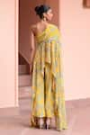 Shop_Rishi and Vibhuti_Yellow Crepe Print Floral Asymmetric Neck Maze Tunic With Pant _at_Aza_Fashions