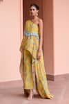 Buy_Rishi and Vibhuti_Yellow Crepe Print Floral Asymmetric Neck Maze Tunic With Pant _Online_at_Aza_Fashions