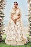 Buy_Sanjana Thakur_Ivory Pure Raw Silk Hand Embroidered Aari Plunge V Neck And Bridal Lehenga Set _at_Aza_Fashions