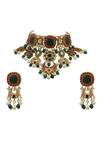 Shop_Riana Jewellery_Gold Plated Pearls, Diamonds, Stones Floral Choker Set _at_Aza_Fashions