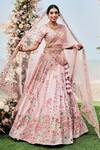 Buy_Sanjana Thakur_Pink Pure Raw Silk Hand Embroidered Pearl V Aari And Resham Bridal Lehenga Set_Online_at_Aza_Fashions
