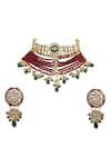 Shop_Riana Jewellery_Gold Plated Pearls, Diamonds, Stones Multi Beaded Layered Choker Set _at_Aza_Fashions