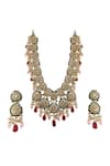 Shop_Riana Jewellery_Gold Plated Pearls Jadtar Stone Embellished Necklace Set _at_Aza_Fashions
