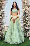 Buy_Sanjana Thakur_Green 100% Nylon Net Embroidered Pearl Leaf Neck Resham And Lehenga Set _at_Aza_Fashions