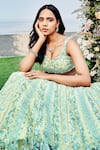 Shop_Sanjana Thakur_Green 100% Nylon Net Embroidered Pearl Leaf Neck Resham And Lehenga Set 