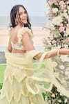 Buy_Sanjana Thakur_Yellow 100% Nylon Net Embroidered French Knots Ruffled Lehenga Blouse Set 