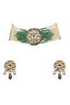 Shop_Riana Jewellery_Gold Plated Pearls, Diamonds, Stones Multi Layered Beaded Choker Set _at_Aza_Fashions