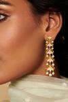 Buy_ZARIIN_White Beads, Pearls Lotus Garden Enamelled Dangler Earrings_at_Aza_Fashions