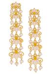 Shop_ZARIIN_White Beads, Pearls Lotus Garden Enamelled Dangler Earrings_at_Aza_Fashions