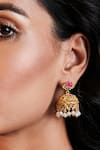 Buy_ZARIIN_Pink Pearls, Diamonds Gul Lotus Jhumkis _at_Aza_Fashions