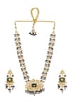 Shop_Mae Jewellery By Neelu Kedia_Grey Semi Precious Beads Tiger And Paisley Cut Work Motif Necklace Set_at_Aza_Fashions