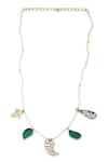 Shop_Sangeeta Boochra X Payal Singhal_Silver Plated Green Onyx Parveen Embellished Pendant Necklace _at_Aza_Fashions