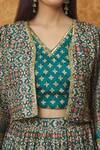 Shop_Samyukta Singhania_Multi Color Denim Embroidery Geometric Cropped Jacket Lehenga Set_Online_at_Aza_Fashions