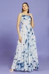 Buy_Samyukta Singhania_Blue Cotton Square Neck Shibori Pattern Maxi Dress _at_Aza_Fashions