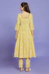 Shop Naintara Bajaj Yellow Cotton Round Neck Floral Block Print Anarkali Pant Set at Aza Fashions Shop_Naintara Bajaj_Yellow Cotton Round Neck Floral Block Print Anarkali Pant Set _at_Aza_Fashions