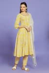 Buy Naintara Bajaj Yellow Cotton Round Neck Floral Block Print Anarkali Pant Set Buy_Naintara Bajaj_Yellow Cotton Round Neck Floral Block Print Anarkali Pant Set