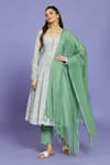 Buy_Naintara Bajaj_Green Kota Doria Round Neck Paisley Print Anarkali Pant Set _at_Aza_Fashions