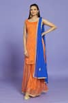 Buy_Adara Khan_Peach Chiffon Round Neck Bandhani Pattern Kurta Set _at_Aza_Fashions