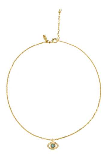 Shop_ZARIIN_Gold Plated Evil Eye Shaped Pendant Necklace _at_Aza_Fashions