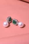 Shop_SWABHIMANN_Green Embellished Pearl Earrings_at_Aza_Fashions