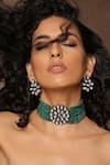Buy Swabhimann Green Diamonds, Stones Kundan And Bead Embellished Necklace Set at Aza Fashions Buy_Swabhimann_Green Diamonds, Stones Kundan And Bead Embellished Necklace Set _at_Aza_Fashions
