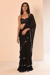 Buy_Arpita Mehta_Black Blouse Net Embroidered Geometric Halter Tiered Saree With Neck _at_Aza_Fashions