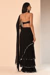 Shop_Arpita Mehta_Black Blouse Net Embroidered Geometric Halter Tiered Saree With Neck _at_Aza_Fashions