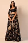 Buy_Arpita Mehta_Black Blouse Net Printed Floral Sweetheart Neck Cape And Gharara Set _at_Aza_Fashions