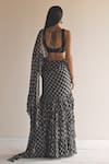 Shop_Arpita Mehta_Black Saree  Georgette Printed Butti U Neck Pre-draped Ruffle With Blouse _at_Aza_Fashions