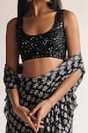 Arpita Mehta_Black Saree  Georgette Printed Butti U Neck Pre-draped Ruffle With Blouse _Online_at_Aza_Fashions