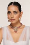 Swabhimann_Red Beads Goddess Lakshmi Carved Necklace Set _Online_at_Aza_Fashions