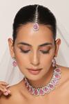 Buy_Swabhimann_Pink Zari Zirconia Embellished Jewellery Set _at_Aza_Fashions