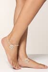 Buy_SWABHIMANN_White Kundan And Pearl Embellished Anklets _at_Aza_Fashions