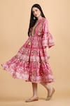 ANANNASA_Pink 100% Cotton Voile Placement Embroidered Mirror Ayana Midi Dress  _Online_at_Aza_Fashions