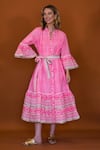 Buy_ANANNASA_Pink Organic Cotton Printed Abstract Lola Midi Dress With Sash Belt  _at_Aza_Fashions