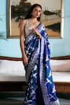 Buy_Mint N Oranges_Blue Pure Banarasi Silk Woven Zari Panchi Saree With Unstitched Blouse Piece _at_Aza_Fashions