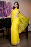 Buy_Mint N Oranges_Yellow Pure Chanderi Woven Bahaar Saree With Unstitched Blouse Piece _at_Aza_Fashions