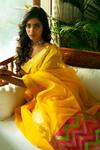 Buy_Mint N Oranges_Yellow Handwoven Pure Chanderi Saree With Unstitched Blouse Piece _Online_at_Aza_Fashions