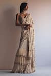 Buy_Arpita Mehta_White Saree Georgette Hand Embroidered Metallic Thread Ruffle And Blouse Set _at_Aza_Fashions