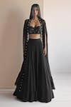 Buy_Arpita Mehta_Black Blouse Net Embroidered Shell Cape Open Mirrorwork Embellished Set _at_Aza_Fashions