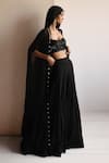 Shop_Arpita Mehta_Black Blouse Net Embroidered Shell Cape Open Mirrorwork Embellished Set _at_Aza_Fashions