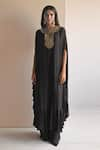 Buy_Arpita Mehta_Black Natural Crepe Embroidered Mirrorwork Round Bodice Cape With Pant _at_Aza_Fashions