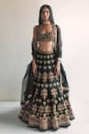 Buy_Arpita Mehta_Black Blouse Net Embroidery Zari Thread U Neck Mirror Lehenga Set _at_Aza_Fashions