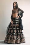 Arpita Mehta_Black Blouse Net Embroidery Zari Thread U Neck Mirror Lehenga Set _Online_at_Aza_Fashions