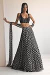 Buy Arpita Mehta Black Georgette, Net Mirrors Round Neck Butti Print Tiered Lehenga Set at Aza Fashions Buy_Arpita Mehta_Black Georgette, Net Mirrors Round Neck Butti Print Tiered Lehenga Set_at_Aza_Fashions