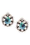 Shop_Noor_Silver Plated Metallic Thread Stone Embellished Stud Earrings_at_Aza_Fashions